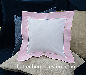 Square Pillow Sham. White with "PINK LADY" pink color border 12" - Click Image to Close
